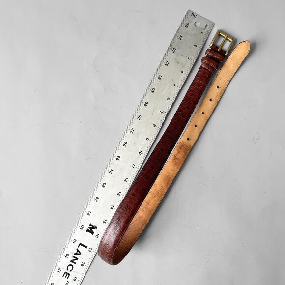 Vintage 80s Norma Kamali Signed Ostrich Belt Genuine Leather Brass Buckle Jeans - Picture 8 of 8